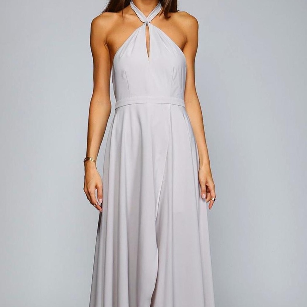 Grey keyhole halter neck maxi dress